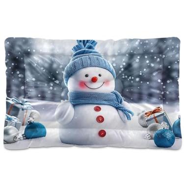 Imagem de SEHANY Cama de Natal com flocos de neve, boneco de neve, para cães, gatos, com fundo antiderrapante, para canil, colchão macio, lavável, para cães pequenos, médios e grandes, gatos, 61 x 45 cm