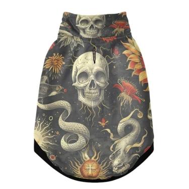 Imagem de SEHANY Casaco de cachorro com tatuagem de caveira para cães pequenos, superquente à prova de vento, jaqueta de inverno macia e aconchegante para clima de neve fria com coleira para animais de