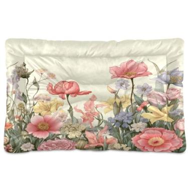 Imagem de SEHANY Cama para cães e gatos com flores silvestres coloridas com fundo antiderrapante, cama de canil, colchão macio para animais de estimação, lavável para cães pequenos, médios e grandes, gatos