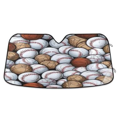 Imagem de ATTX Padrão de bolas de beisebol pára-brisa de carro 134,6 cm x 59,7 cm escudo solar universal com proteção UV, persiana de janela frontal automática dobrável para sedãs SUVs caminhões #134