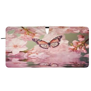 Imagem de Blueangle Para-brisa borboleta rosa sombra solar - 149.9 cm x 76.2 cm dobrável carro janela frontal blocos pára-sol raios UV viseira de sol (179)