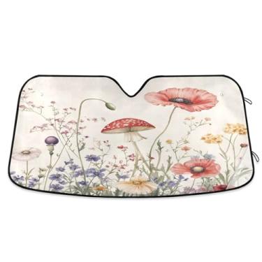 Imagem de ATTX Para-brisa de carro floral retrô 139.7 cm x 70.1 cm escudo solar universal com proteção UV, persiana de janela frontal automática dobrável para caminhões Sedans SUVs #415