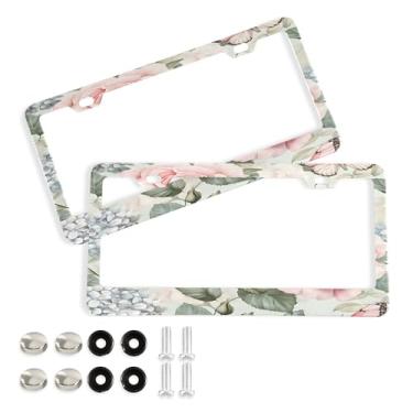 Imagem de SEHANY Molduras de placa de carro rosa dos namorados, capas de moldura de placa de carro de alumínio à prova de ferrugem com orifícios elípticos e parafusos serve para veículos padrão dos EUA tamanho