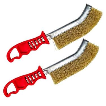 Imagem de 2 Escova Aço Latão Limpa Grelha Churrasqueira Ferrugem Tinta - IDEA+PR