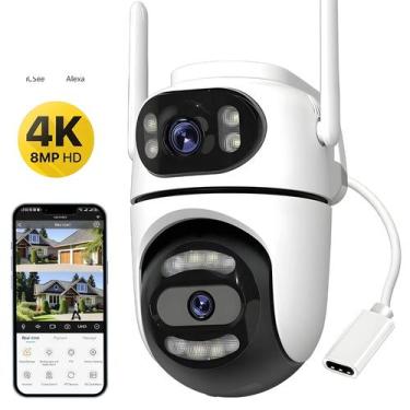 Imagem de Câmera IP PTZ 4K HD Wifi 8MP Com Lentes Duplas E Telas Duplas Para Vig