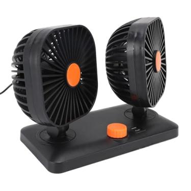 Imagem de Jiawu Ventilador de Carro Portátil 12v 24v, Ventilador Usb de Cabeça Dupla, Resfriamento Eficiente, de Mesa de Carro Compacto para Pequenos