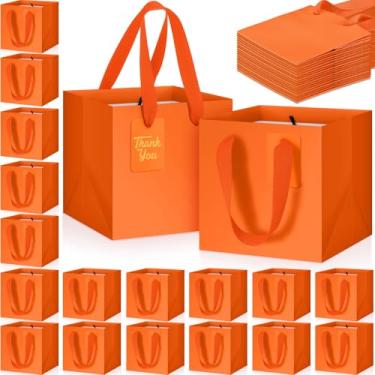 Imagem de Windyun 50 mini sacos de presente de papel com alça 15 x 15 x 15 cm quadrada pequena bolsa de lembrancinha com etiqueta de agradecimento faça você mesmo para Natal, aniversário, casamento, chá de