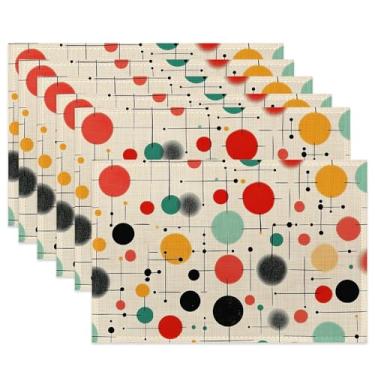 Imagem de Jogo americano de mesa de meados do século, jogo americano antiderrapante de tecido vintage para sala de jantar, cozinha, festa, férias, tapetes de mesa de pano para decoração de casa 29 x 44 cm