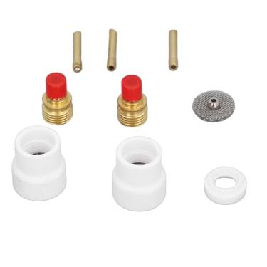 Imagem de Garosa Kit de Lentes de Gás TIG de 12 Unidades Com Bicos de Cerâmica e Suportes de Eletrodo de Bisel Curto, Compatível Com Tochas de Soldagem WP 9 20 25 para Aplicações Versáteis de Soldagem a e TIG
