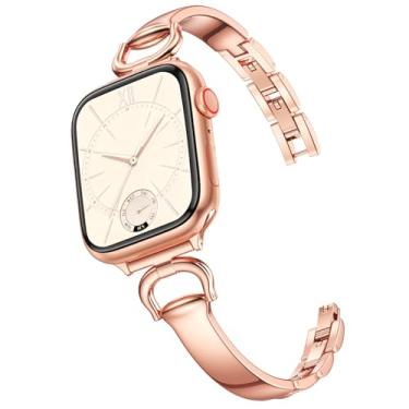 Imagem de QINGQING Pulseiras femininas de relógio douradas de 42 mm (rosa dourado, 42 mm (Séries 123)/44 mm/45 mm/46 mm/49 mm)