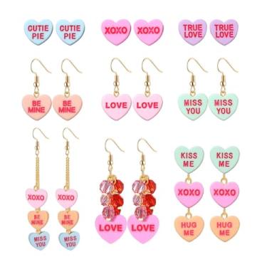 Imagem de Brincos de Dia dos Namorados para mulheres, 6/9 pares de brincos de coração dos namorados, vermelho, XO XO Love, brincos longos pendurados, feitos à mão, rosa, com contas Heishi, miçangas, glitter,