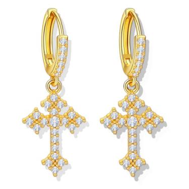 Imagem de Brincos góticos para mulheres e homens grunge emo Y2k brincos de cruz pingente strass gótico punk pequeno brinco de argola brinco de argola Halloween Natal presentes, Middle, Cobre, Sem pedra preciosa