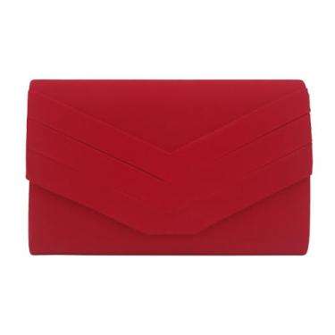 Imagem de YUGAORULI Bolsa clutch feminina para noite bolsas de noite bolsas de festa de casamento bolsa clutch de veludo camurça plissada, Vermelho