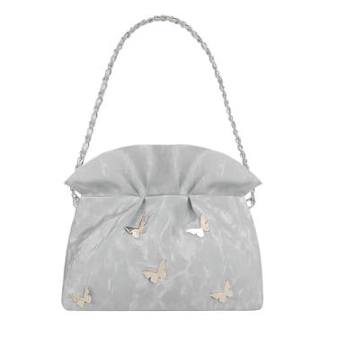 Imagem de Bolsa tiracolo feminina estilo coreano com laço enrugado bolsa de ombro simples moderna pequena, Cinza, Medium, Mochila casual