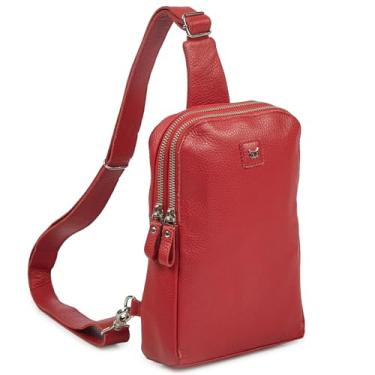 Imagem de Wise Owl Accessories Bolsa tiracolo de couro real para mulheres e homens, bolsa transversal no peito frontal com compartimentos para cartão de crédito, Napa vermelha