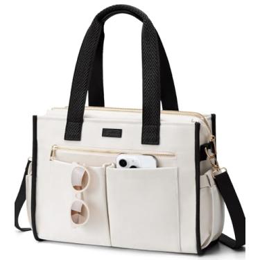 Imagem de Bolsa de lona para mulheres, bolsa transversal grande com 15 bolsos, bolsa bíblica para laptop com zíper para professores, trabalho, viagem, faculdade, G2. Preto e branco, Large-15.6inch, Tendência