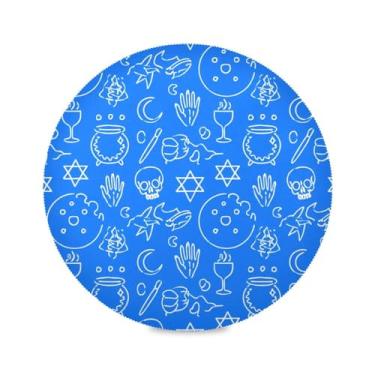 Imagem de Wassud Jogo americano com objetos bruxos e místicos tapetes de mesa redondos para cozinha e jantar tapetes laváveis resistentes ao calor decoração de mesa 39 cm