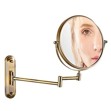 Imagem de Espelho de maquiagem montado na parede de 16/20.3 cm com ampliação, espelho giratório de dupla face, giro de 360 graus, braço extensível, para banheiro, sem luz, cobre antigo