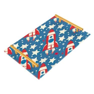 Imagem de Wassud Bandeja de banheiro com desenho de foguete de acrílico, bandejas de perfume, alça de maquiagem, bandeja de cômoda para quarto e cozinha, 30 x 20 cm