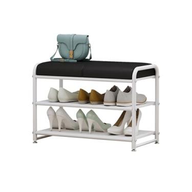 Imagem de uhyOHF Banco de sapateira, bancos de armazenamento, banco de fim da cama, organizador de armazenamento otomano, prateleira de sapatos estofada de couro PU, banco de sofá para entrada, quarto, sala de