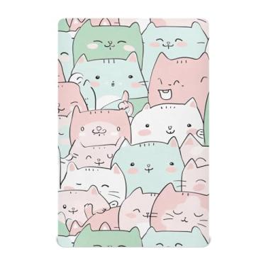 Imagem de Wassud Lençóis de berço respiráveis com desenho fofo de gato, 71 x 132 cm, neutro, para meninos e meninas, para berço padrão