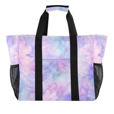 Imagem de Wassud Sacolas de compras reutilizáveis de flores tie dye lavanda grande bolsa organizadora de lona impermeável para praia, piquenique, lavanderia, viagem