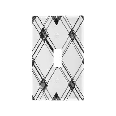 Imagem de Wassud Placa de cobertura de interruptor de luz quadriculada com grade de diamante decorativa para tomada de parede para tomadas elétricas, interruptor único 11 x 6 cm