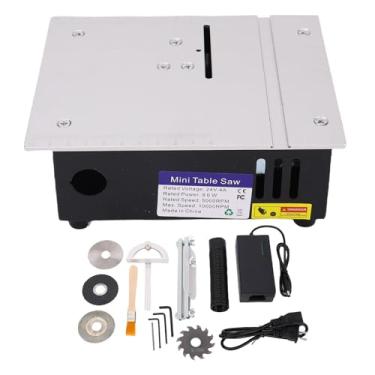 Imagem de Serra de mesa elétrica portátil, 4 lâminas, escova, tubo de poeira, ferramenta multifuncional para carpintaria para artesanato, fabricação de modelos, decorações, liga de alumínio (Plugue dos EUA)