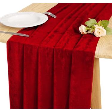 Imagem de JALANCY Caminho de mesa de veludo 50 x 300 cm, 3 m, luxuoso, grosso, macio, veludo, Natal, Ação de Graças, casamento, recepção de casamento, decoração de recepção (vermelho, 1 pacote)