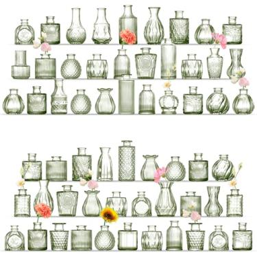 Imagem de MARTAGE Conjunto de 48 vasos de vidro, pequenos vasos de vidro para flores, vasos pequenos verdes para centros de mesa, vaso vintage em massa para casamento, festa, eventos, recepção, decoração de