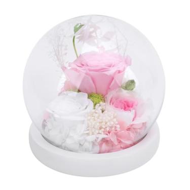 Imagem de Qinlorgo Globo de Vidro de Flores Luz Requintado Multifuncional LED Flor Globo de Vidro Lâmpada de Mesa Rosas Artesanais Preservadas para Aniversário, Natal, Decoração de Dia das Mães (Tipo 1)