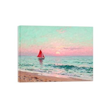 Imagem de BMZFYBS Tela de paisagem de arte de parede - barco marítimo de praia - impressão de pintura de decoração moderna para sala de estar pronta para pendurar tela emoldurada 50 x 65 cm 20 x 26 pol