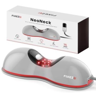 Imagem de FliKEZE Macador de pescoço aquecido com terapia de luz vermelha, dispositivo de tração cervical sem fio para alívio da dor na ATM e relaxamento de ombro, travesseiro massageador de tração no pescoço