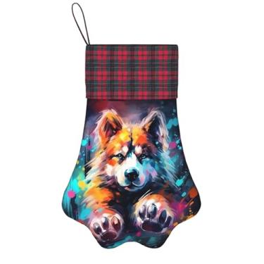 Imagem de SKKNT Meias de Natal com estampa de pata de animal de estimação, animais de estimação, decoração de Natal, cães, gatos, árvore, presente conveniente