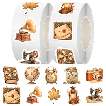 Imagem de RAORAOYUE 1000 adesivos vintage de outono, adesivos estéticos de 2 rolos para scrapbook, diário, garrafas de água, notebook, diário de bala, diário de lixo, artesanato DIY para adolescentes e adultos