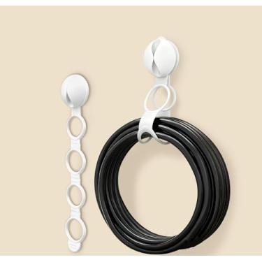 Imagem de 2 peças de cabides circulares – organizador de cabos adesivos para mesa, parede, carro, design de anel aberto para cabos de carregamento, fios de fone de ouvido, cabos USB, branco