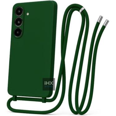 Imagem de Capa Case Capinha Para Samsung Galaxy A26 5G Silicone Com Cordão Alça De Pescoço Ajustável Veludo Premium (VERDE ESCURO)