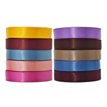 Imagem de Fita 3/8, 10 cores vintage, conjunto de fitas de cetim de 50 metros, dupla face, 5 metros cada para artesanato DIY, embrulho de presente, buquê de flores, laço, cabelo, casamento, decorações de festa