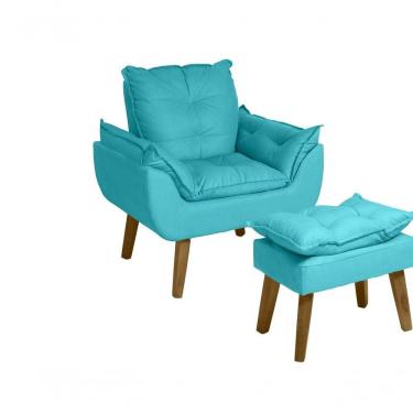 Imagem de Poltrona-cadeira Decorativa Com Puff Glamour Opala Com Pés Quadrado Azul Turquesa