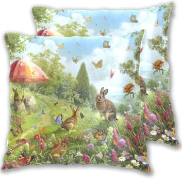 Imagem de ODAWA Capas de almofada laváveis, almofadas decorativas de jardim vibrantes para sofá, 40,6 x 40,6 cm