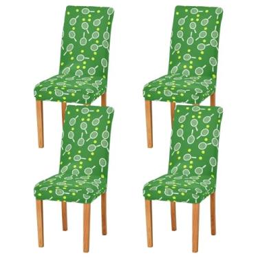 Imagem de Raquetes de tênis, verde, capa para cadeira de sala de estar, removível, lavável, conjunto de 4 capas para cadeira de cozinha, para festa em casa, hotel, cerimônia de casamento