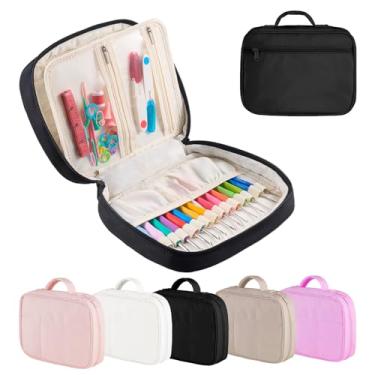 Imagem de Capa de gancho de crochê, organizador de agulhas de crochê leve com bolsos transparentes com zíper, suporte de gancho de crochê para armazenamento de agulhas de tricô, presente para mulheres e