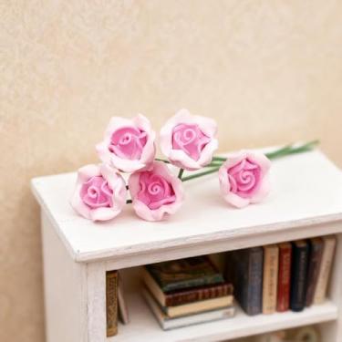 Imagem de 8 peças em miniatura, microcena, buquê rosa, rosa, arranjo de flores, simulação de flores e vegetação, arranjo de móveis, decoração de casa, ornamentos em miniatura, micro paisagem
