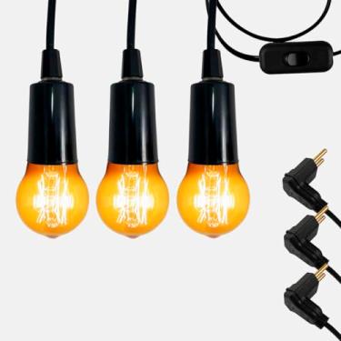 Imagem de Kit 3 Pendente de Tomada 4 M Com Interruptor E Bocal E-27 Liso