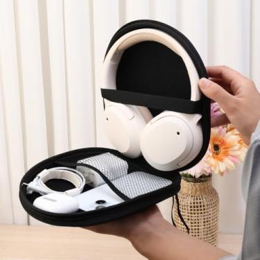 Imagem de 1 estojo de transporte para fone de ouvido, design de cabo, bolsa universal para fone de ouvido portátil para uso doméstico, preto, com rede