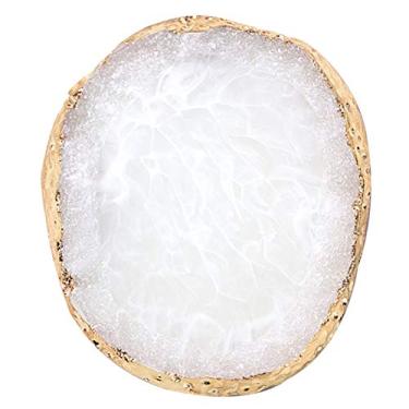 Imagem de Paleta de Pedra Ágata para Arte Unhas com Bordas Douradas Pintura Resina Cristal Porta-unhas Ferramenta Exibição Peças Misturar Esmaltes Pigmentos Adesivo Base Batom Sombra Olhos Uso Profissional em S