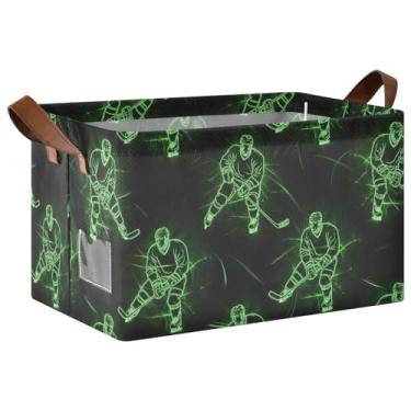 Imagem de Grandes caixas de armazenamento para prateleiras com alças, cestas de 43 x 29 x 25 cm para organizar recipientes verdes de armazenamento de roupas para jogadores de hóquei no gelo, 1 pacote
