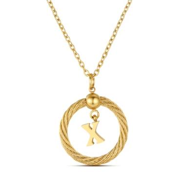 Imagem de Xiacheng Colar com inicial de aço inoxidável em ouro 18 K, presentes modernos para mulheres, pingente delicado de letra A-Z, 45,7 cm + 5 cm, impermeável, joia hipoalergênica, Medium, Aço inoxidável