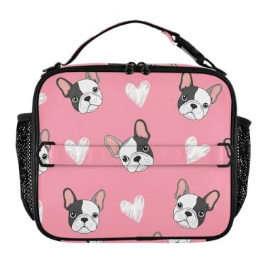 Imagem de Joisal Lancheira fofa com corações de buldogue francês, rosa, para mulheres, meninas, com alça de ombro, lancheira masculina e infantil, para trabalho, escola, bolsa térmica divertida