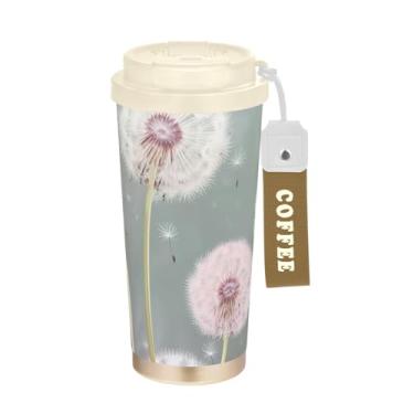 Imagem de TSENQUE Flor rosa pastel, copo de café de viagem de 473 ml com canudo e tampa de enchimento, copo de parede dupla isolado a vácuo com revestimento cerâmico para escritório, escola, festa, acampamento